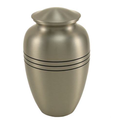 Solid Brass Classic Pewter Color Large Funeral Cremation Urn, 195 Cubic Inches