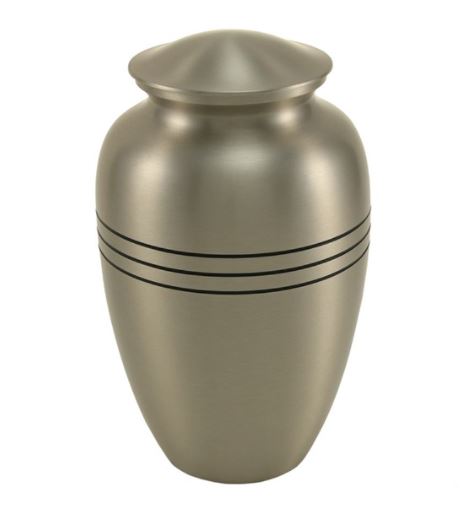 Solid Brass Classic Pewter Color Large Funeral Cremation Urn, 195 Cubic Inches