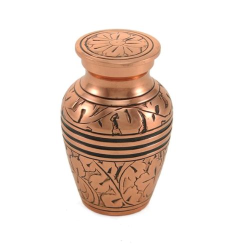 New, Brass Set of 6 Copper Oak Keepsake Cremation Urns, 5 Cubic Ins each