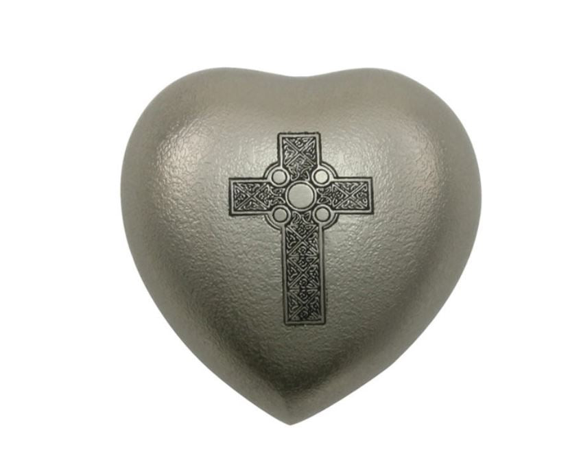 New, Solid Brass Celtic Cross Heart Keepsake Cremation Urn, 3 Cubic Inches