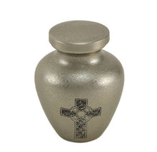 Load image into Gallery viewer, New, Solid Brass Celtic Cross Keepsake Funeral Cremation Urn, 5 Cubic Inches
