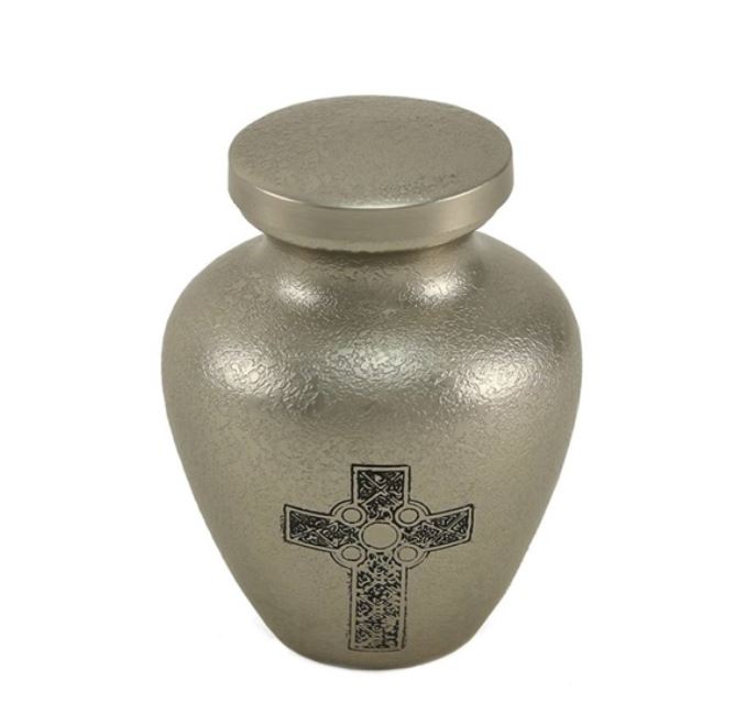 New, Solid Brass Celtic Cross Keepsake Funeral Cremation Urn, 5 Cubic Inches