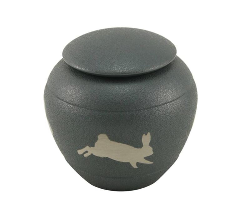 Small/Keepsake Brass Silhouette Rabbit Funeral Cremation Urn, 30 cubic inches