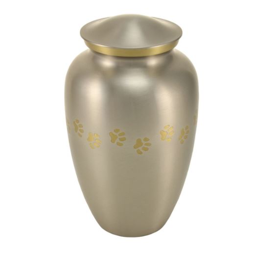 Large/Adult Pewter Brass Paw Print Cremation Urn, 195 cubic inches