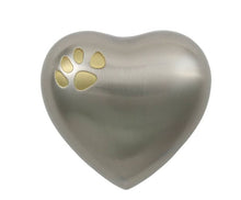 Load image into Gallery viewer, Small/Keepsake Pewter Brass Heart Paw Print Cremation Urn, 3 cubic inches
