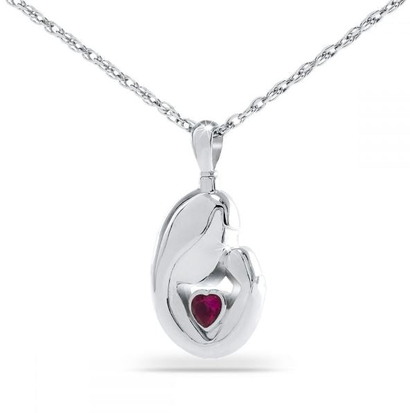 Mother's Love Red Stone Silver Pendant/Necklace Cremation Urn for Ashes