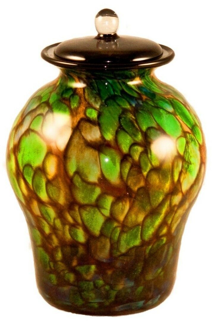 XL/Companion 400 Cubic In Palermo Forest Funeral Glass Cremation Urn for Ashes