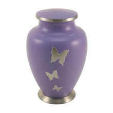 Load image into Gallery viewer, Adult 200 Cubic Inch Brass Purple Butterfly Funeral Cremation Urn for Ashes

