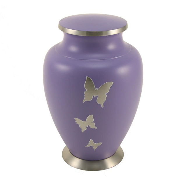 Adult 200 Cubic Inch Brass Purple Butterfly Funeral Cremation Urn for Ashes