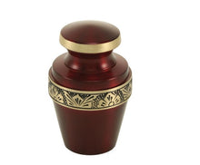 Load image into Gallery viewer, Keepsake Brass Crimson Funeral Cremation Urn for Ashes, 5 Cubic Inches
