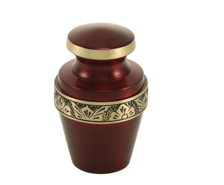 Keepsake Brass Crimson Funeral Cremation Urn for Ashes, 5 Cubic Inches
