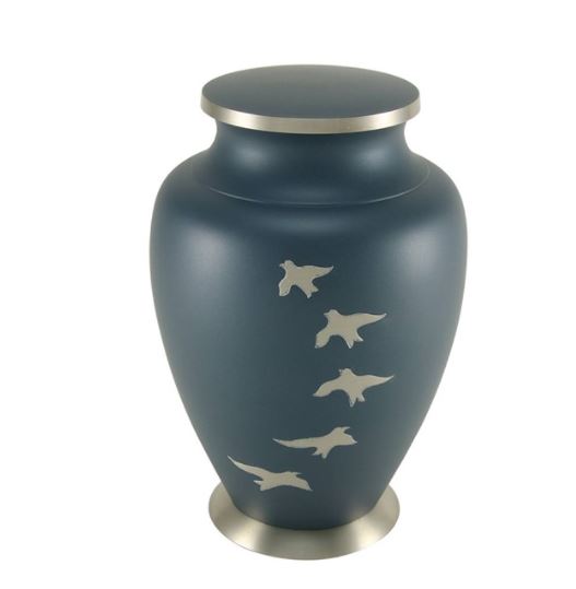 Adult 200 Cubic Inch Brass Blue Funeral Cremation Urn for Ashes