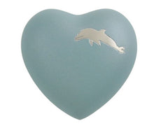 Load image into Gallery viewer, Heart Keepsake Brass Turquoise Blue Dolphin Funeral Cremation Urn, 3 Cubic Inch
