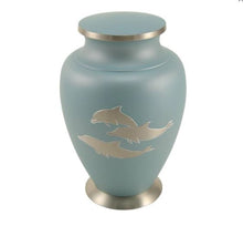 Load image into Gallery viewer, Adult 200 Cubic Inch Dolphin Brass Turquoise Blue Funeral Cremation Urn
