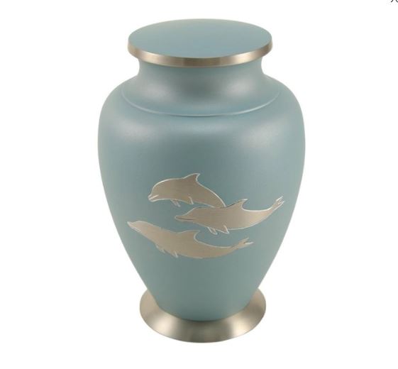 Adult 200 Cubic Inch Dolphin Brass Turquoise Blue Funeral Cremation Urn