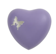 Load image into Gallery viewer, Heart Keepsake Brass Purple Butterfly Funeral Cremation Urn Ashes, 3 Cubic Inch

