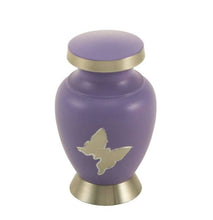 Load image into Gallery viewer, Keepsake Brass Purple Butterfly Funeral Cremation Urn for Ashes, 5 Cubic Inches

