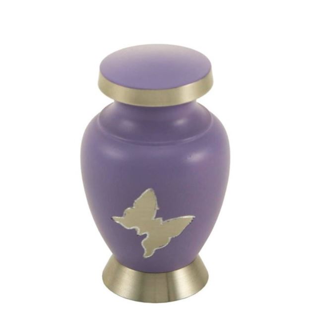 Keepsake Brass Purple Butterfly Funeral Cremation Urn for Ashes, 5 Cubic Inches