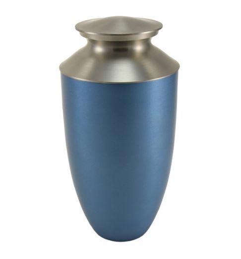 Blue Alloy & Brass Adult 200 Cubic Inch Funeral Cremation Urn for Ashes