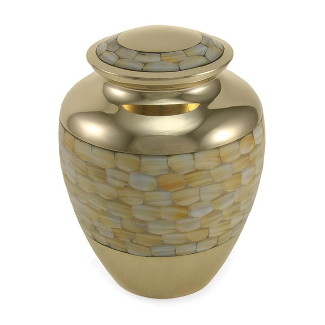 Bronze Colored Brass Mother Of Pearl Adult 200 Cu.In Funeral Cremation Urn for Ashes