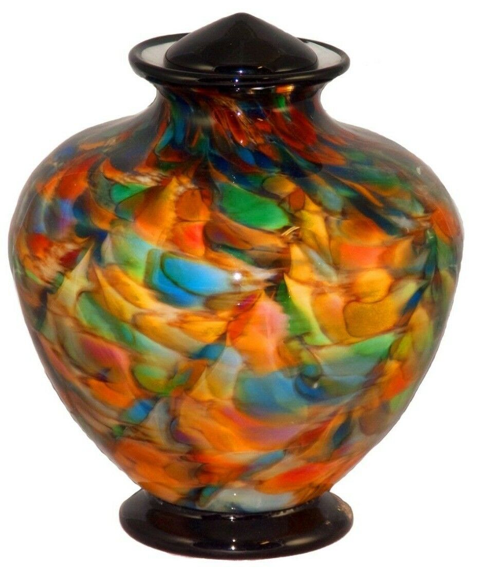 XL/Companion 400 Cubic Inch Milan Autumn Funeral Glass Cremation Urn for Ashes