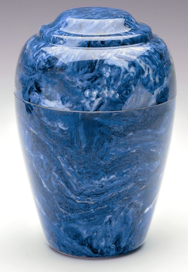 Grecian Blue Marble 190 Cubic Inch Funeral Cremation Urn For Ashes TSA Approved