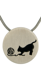 Load image into Gallery viewer, Stainless Steel Pewter Pendant w/Cat, Yarn and Chain Cremation Urn for Ashes
