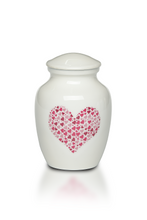 Load image into Gallery viewer, Extra Small 15 Cubic Inch Pink Heart Alloy Funeral Cremation Urn for Ashes
