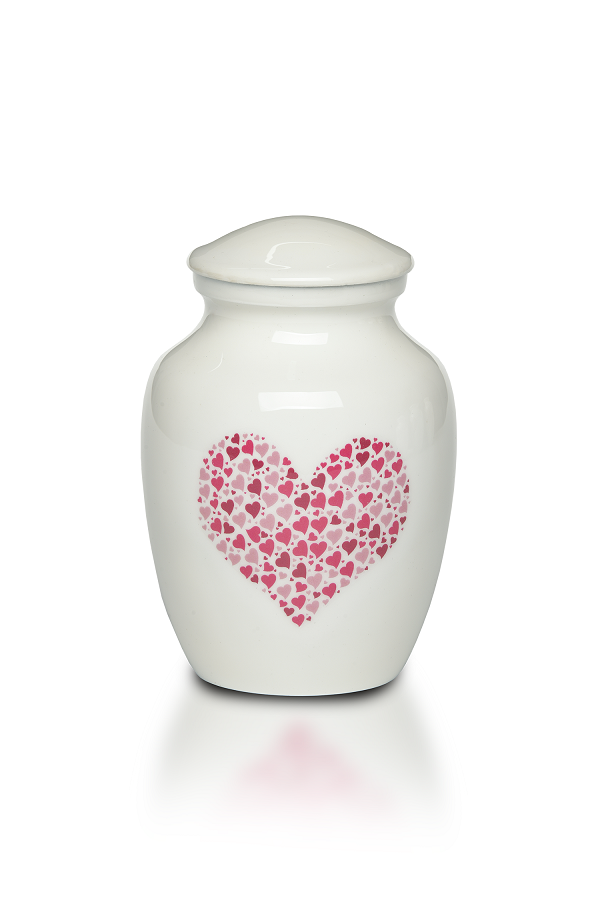 Extra Small 15 Cubic Inch Pink Heart Alloy Funeral Cremation Urn for Ashes
