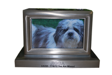Load image into Gallery viewer, Large 100 Cubic Inch Brushed Nickel KL Photo Funeral Cremation Urn for Ashes
