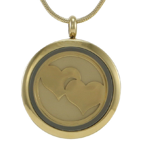 Stainless Steel Round Bronze Double Heart Pendant Cremation Urn for Ashes