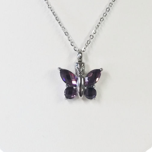 Amethyst Wings Stainless Steel Funeral Cremation Urn Pendant w 20