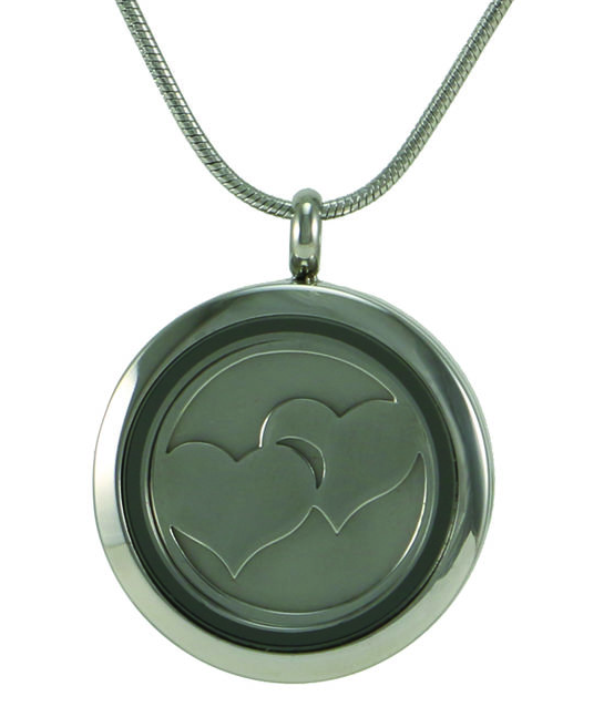 Stainless Steel Round Pewter Double Heart Pendant Cremation Urn for Ashes