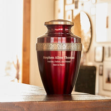 Load image into Gallery viewer, Adult 200 Cubic Inch Brass Crimson Funeral Cremation Urn for Ashes
