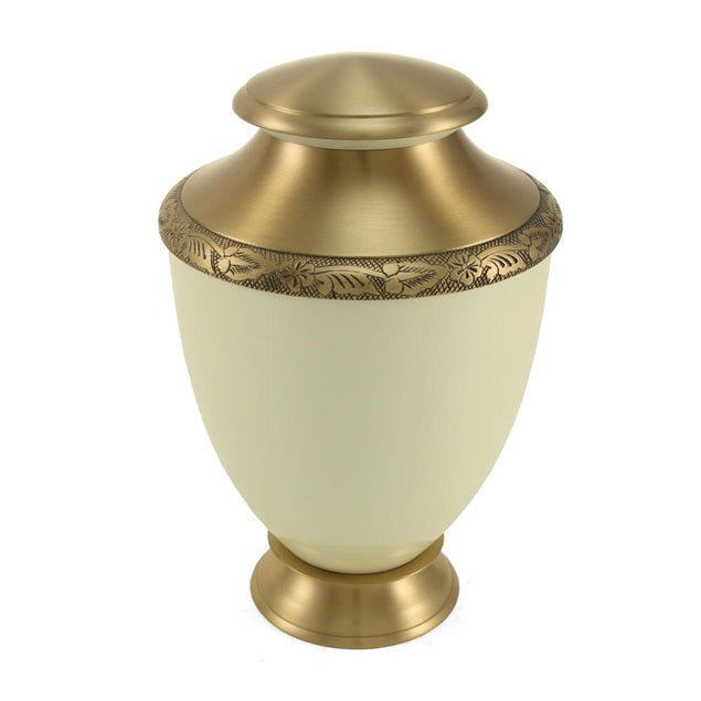 Adult Aluminum & Brass White Funeral Cremation Urn for Ashes, 200 Cubic Inches
