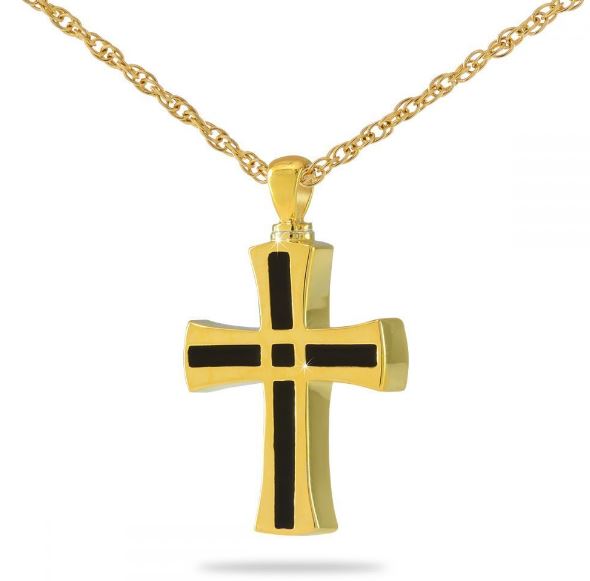 Stainless Steel/Gold Plated Black Cross Pendant/Necklace Cremation Urn for Ashes
