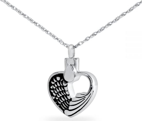 Wing and Heart Stainless Steel Pendant/Necklace Funeral Cremation Urn for Ashes