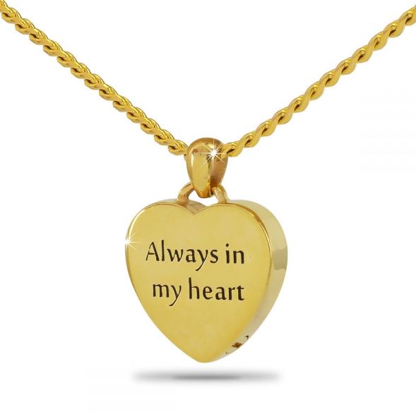 Small/Keepsake Always in my Heart Gold Pendant Funeral Cremation Urn for Ashes