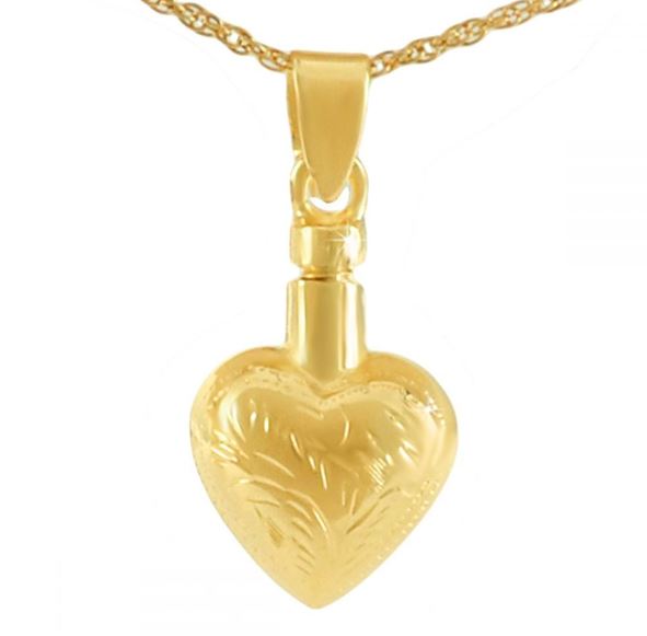 Small/Keepsake Gold Steel Feather Heart Pendant Funeral Cremation Urn for Ashes