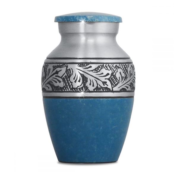 Small/Keepsake 4 Cu. In. Light Blue Pewter Leaf Funeral Cremation Urn for Ashes