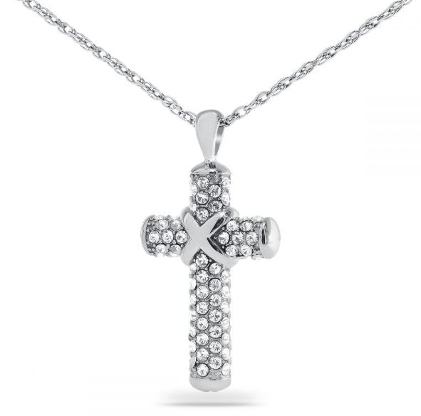 Small/Keepsake Silver Cross Pendant Funeral Cremation Urn for Ashes