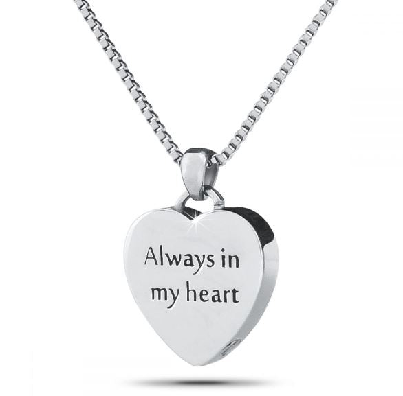 Always In My Heart Printed Steel  Keepsake Pendant Funeral Cremation Urn for Ashes