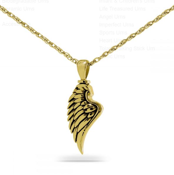 Angel Wing Charm Gold Steel Funeral Cremation Pendant w/Necklace