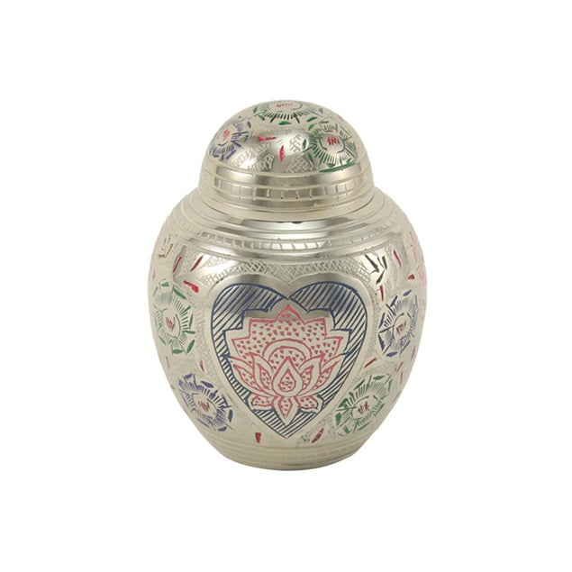 Small Lotus Heart Brass Pet Funeral Cremation Urn for Ashes, 40 Cubic Inches