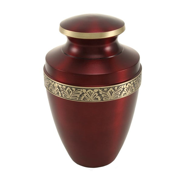 Adult 200 Cubic Inch Brass Crimson Funeral Cremation Urn for Ashes