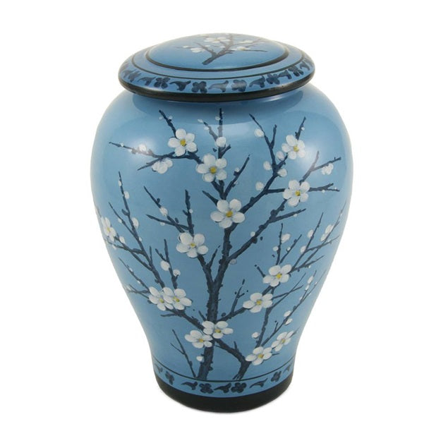 Blue Plum Blossom Ceramic Adult 200 Cubic Inch Funeral Cremation Urn for Ashes