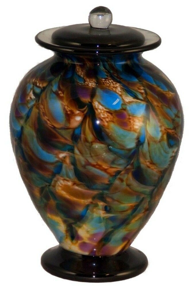 XL/Companion 400 Cubic Inch Venice Evening Funeral Glass Cremation Urn for Ashes