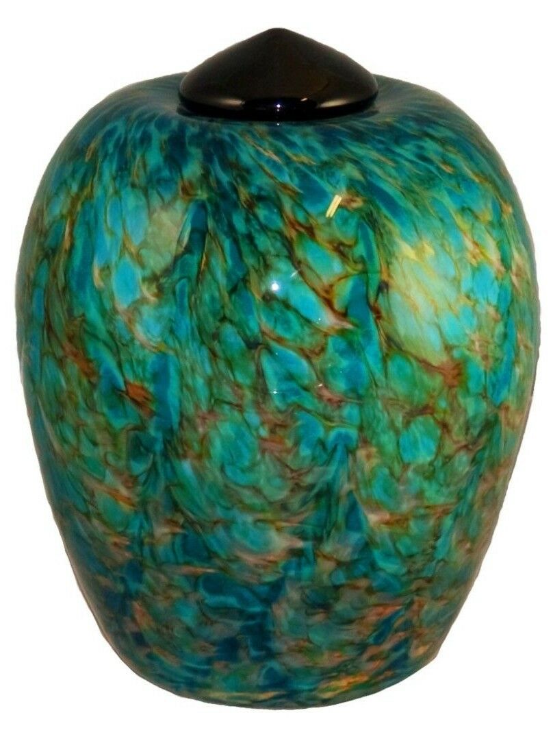 XL/Companion 400 Cubic In Florence Aegean Funeral Glass Cremation Urn for Ashes