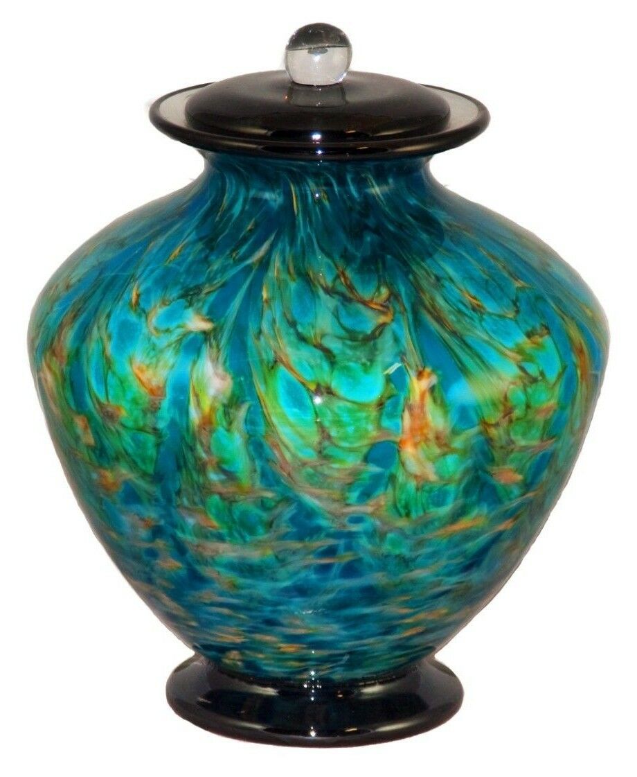 Large/Adult 220 Cubic Inch Milan Aegean Funeral Glass Cremation Urn for Ashes