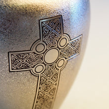 Load image into Gallery viewer, New, Solid Brass Celtic Cross Large Funeral Cremation Urn, 200 Cubic Inches
